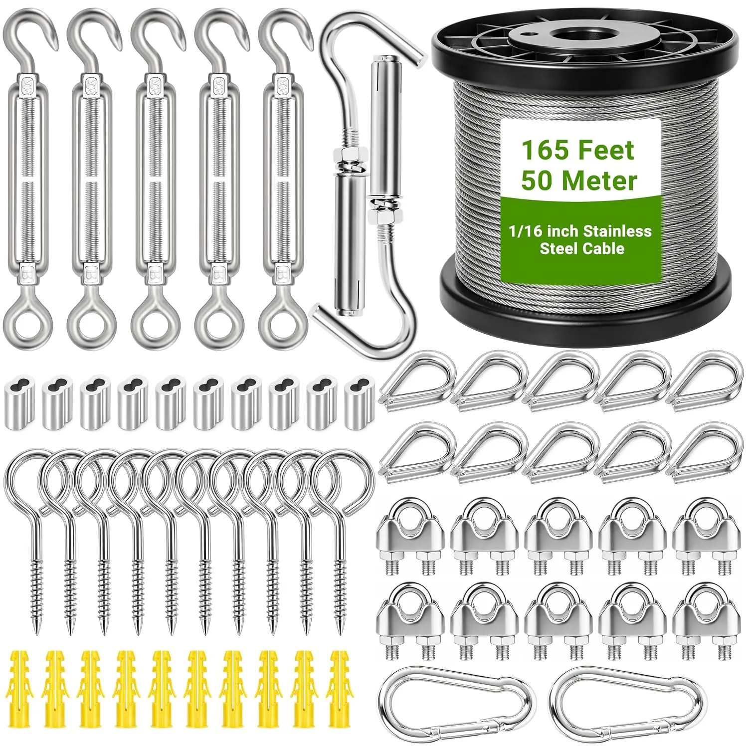 Kaiwei 50M 2MM Hard Stainless Steel Wire Rope Kit Nylon Coated 304 Stainless Steel Durable Wire