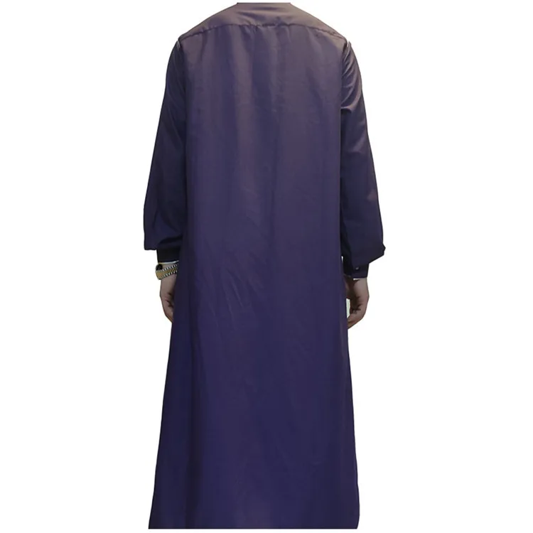 Pakistani Adult Muslim Costume Long Loose Purple Black Solid Color Comfortable Tourist Men Islamic Arabic Kaftan Suit