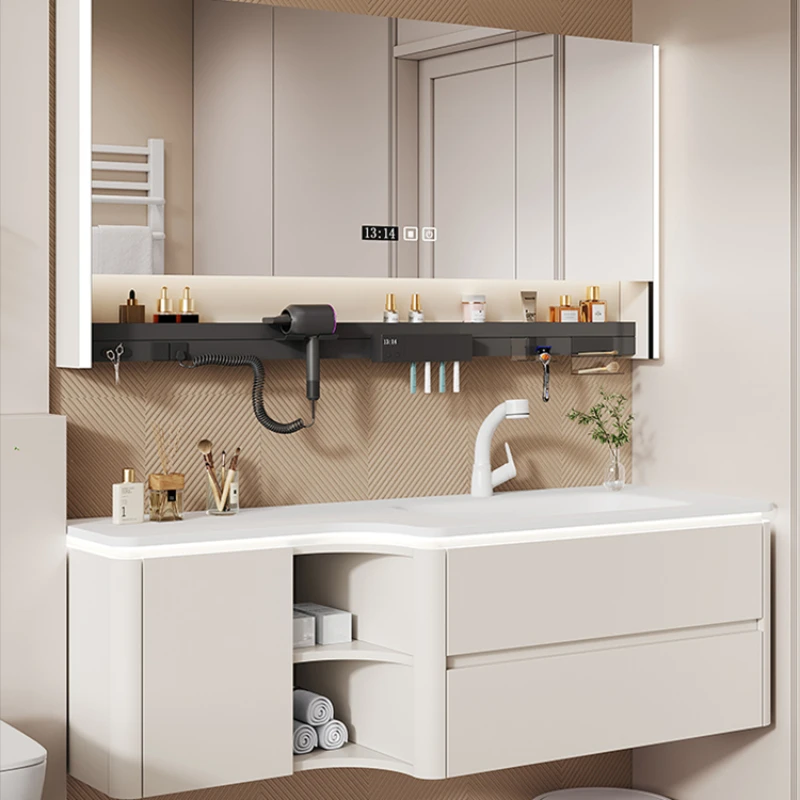 

Washbasin Bathroom Cabinets Luxury Multifunction White Wood Corner Cabinet Full with Washing Lamp Casa Arredo Furniture TD50BC