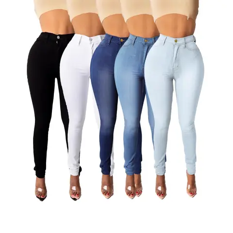 Slimming Elastic Denim Jeans Women's Pencil Pants Traceable Cotton Cross-Border Store Best-Selling Size High Waist Button Decor