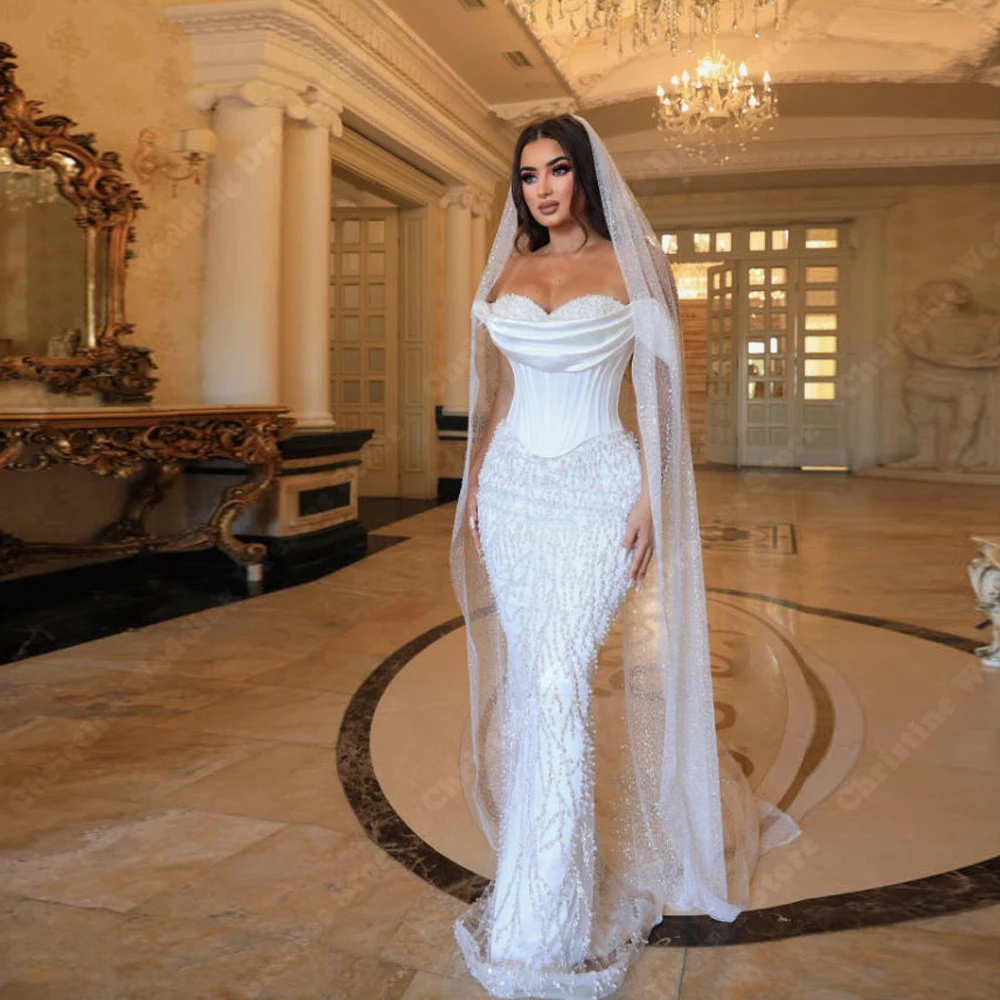 فساتين زفاف حورية البحر عتيقة للنساء للمناسبات الرسمية فستان حفلات رائع بالترتر طول التطهير فيستدو دي نوفيا مخصص