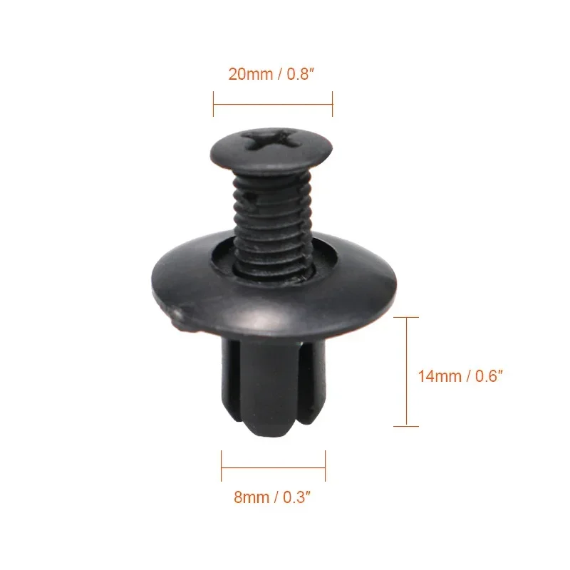 

8mm Plastic Rivets Fasteners Screw Car Bumper Fender Black Rivet Car Fastener Clips for Toyota Focus Kia Nissan Yamaha