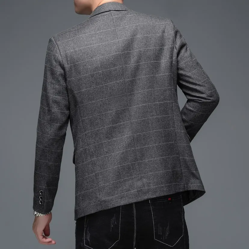 Chaqueta a cuadros de estilo británico para hombre, traje informal de negocios, Blazer, alta calidad, guapo, 2024