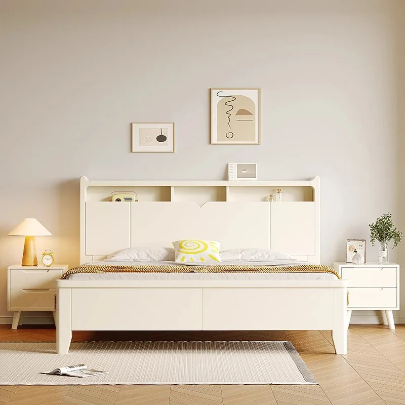 With USB solid wood bed white 1.8 meters double bed master bedroom queen bed storage