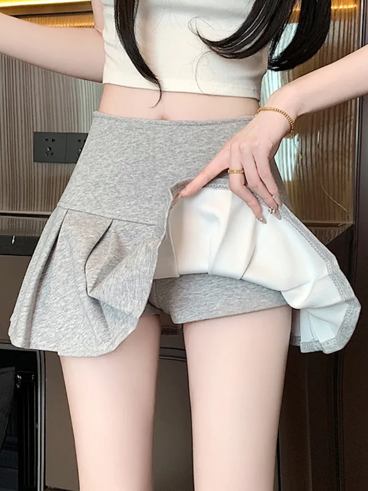 Retro Tennis Girl High Waist A-Line  Skirt Women Summer Anti-Light Short Skirt Pants Moisture Wicking Polyester Fiber