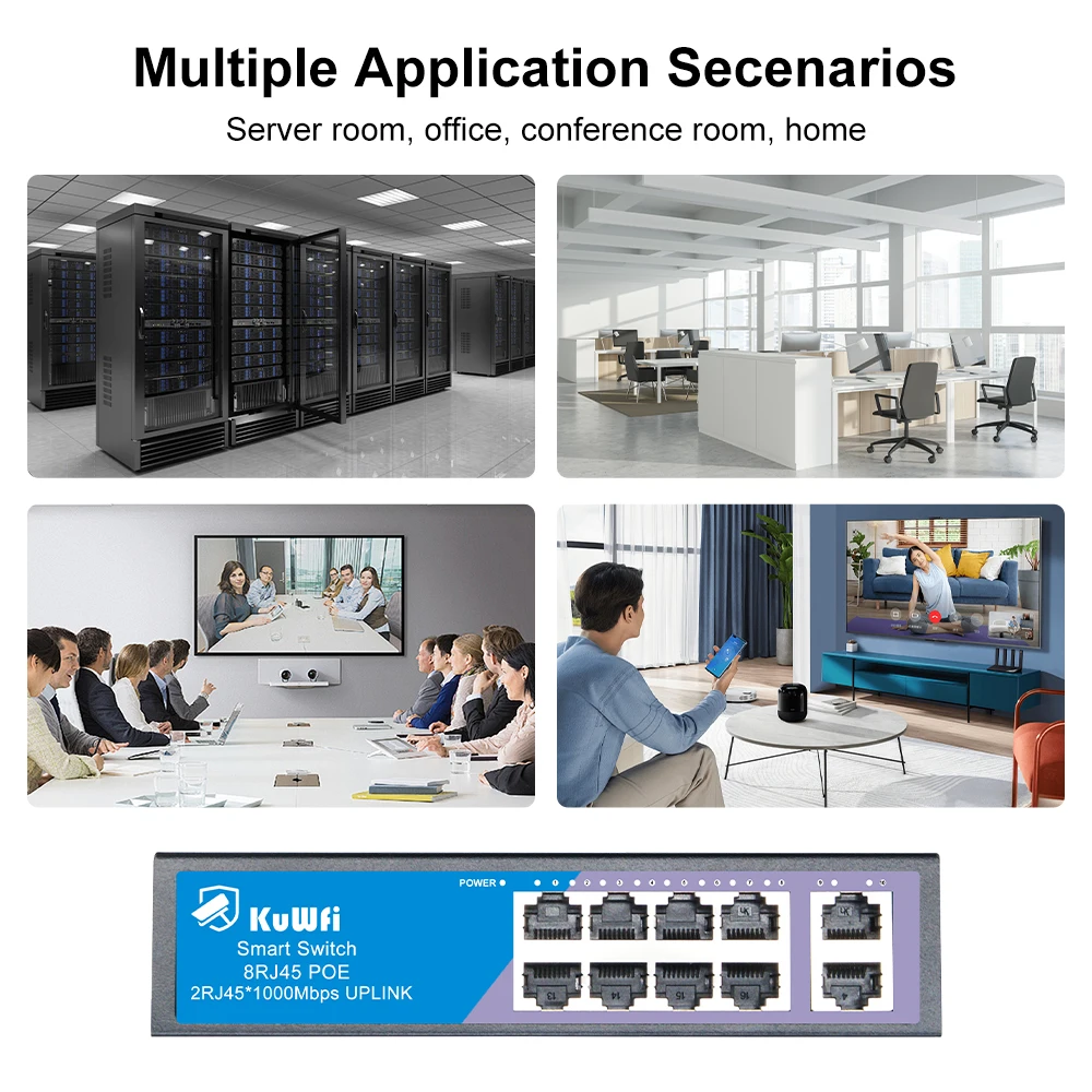 KuWFi POE Switch 8 100M PoE Ports & 2 1000M Uplink Ports Ethernet Network Switch Built-in Power For CCTV IP Camera/Wifi Router