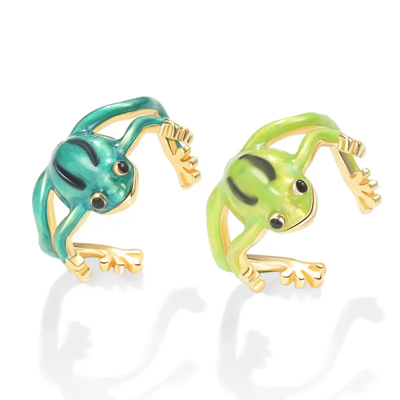925 Sterling Silver Jewelry Enamel Frog-shaped Hug Finger Rings for Women Wedding Party Jewelry For Girls Friends Gift view 2
