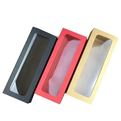 Paquete de 10 Cajas de Regalo Grandes de Cartón Kraft Negro, Caja de Papel para Manualidades con Ventana, Caja de Cartón para Fiestas y Bodas, Cajas de Cartón para Empacar