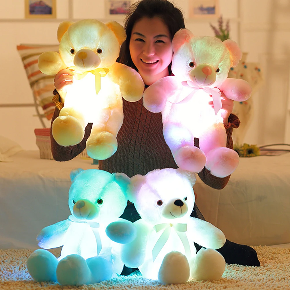 ตุ๊กตาหมีการ์ตูนเรืองแสง LED สีสันสดใส ของขวัญคริสต์มาส ของขวัญวันเกิดสำหรับเด็ก