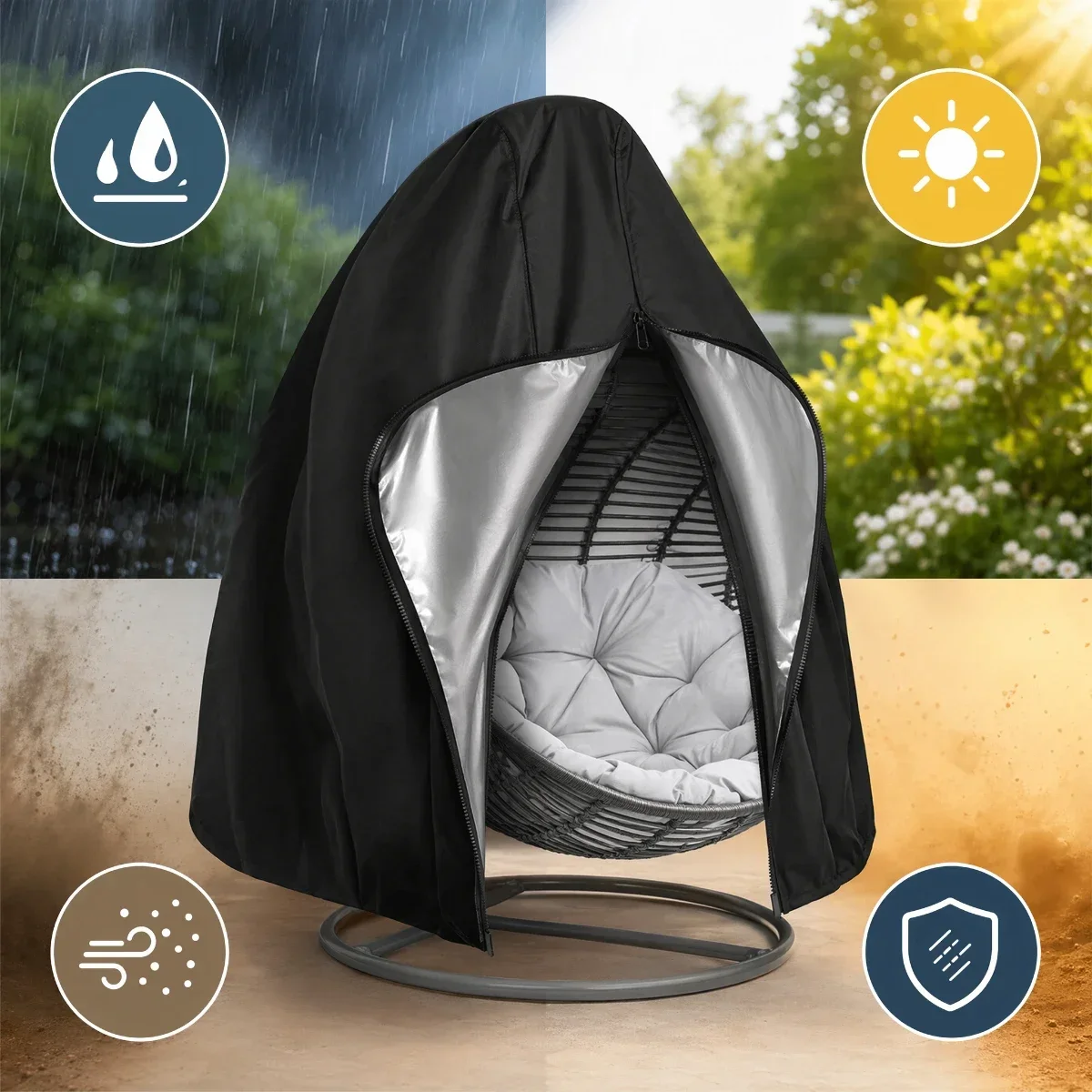 Oxford Hanging Egg Chair Cover Zipper Design Tailored Fit Reinforced Stitching Durable Outdoor Patio Rattan Swing Protector