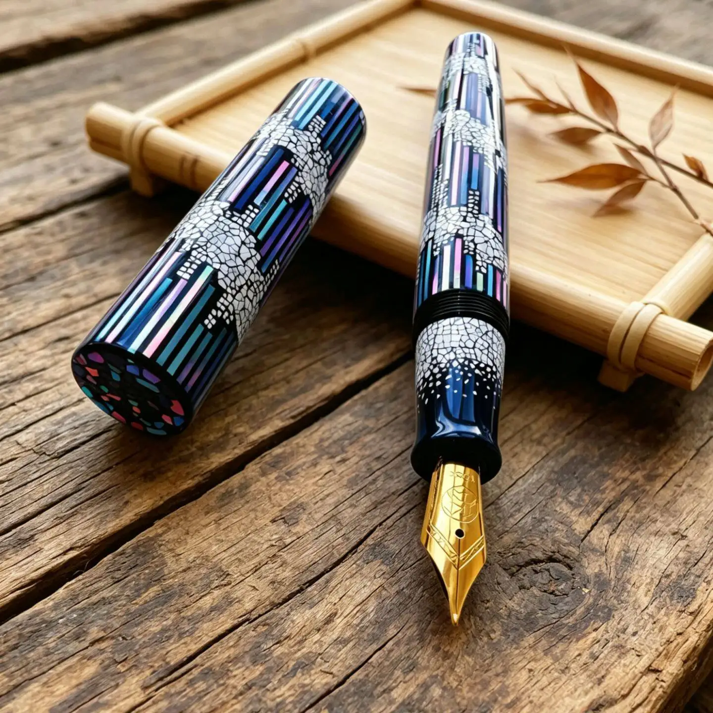 New SELMY Handmade Urushi Fountain Pen 6# BOCK Fine Nib Ebonite Pen with Luminous Eggshell Raden Writing Pen 30# Size