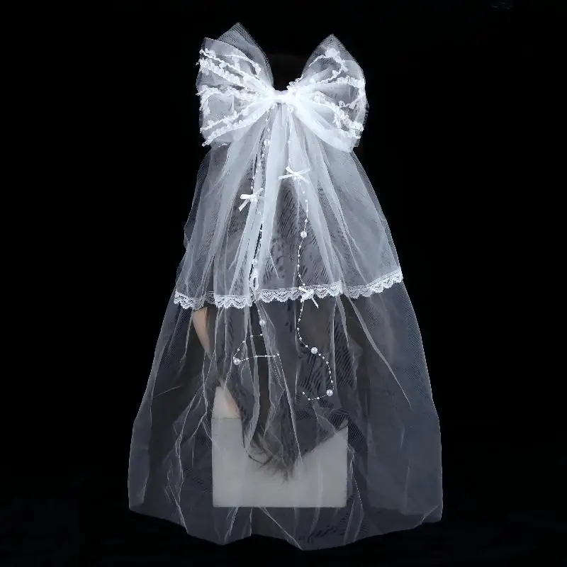 Kurzer weißer Tüll-Brautschleier mit Haarspange für Hochzeit, Junggesellinnenabschied, Haarschmuck, Foto-Shooting-Requisite – Detail 10