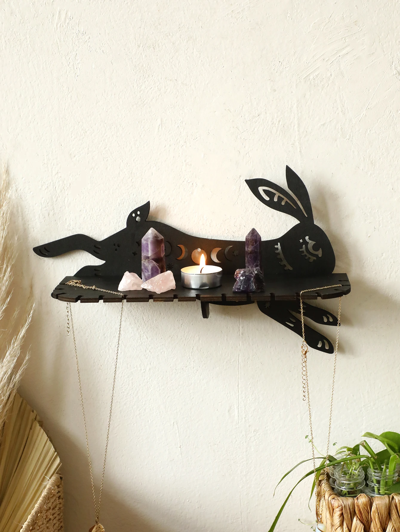 Schwebendes Wandregal in Kaninchenform, dekoratives Holzregal, rustikale Landwandregale, Witchy-ästhetische Raumdekoration, Heimdekoration