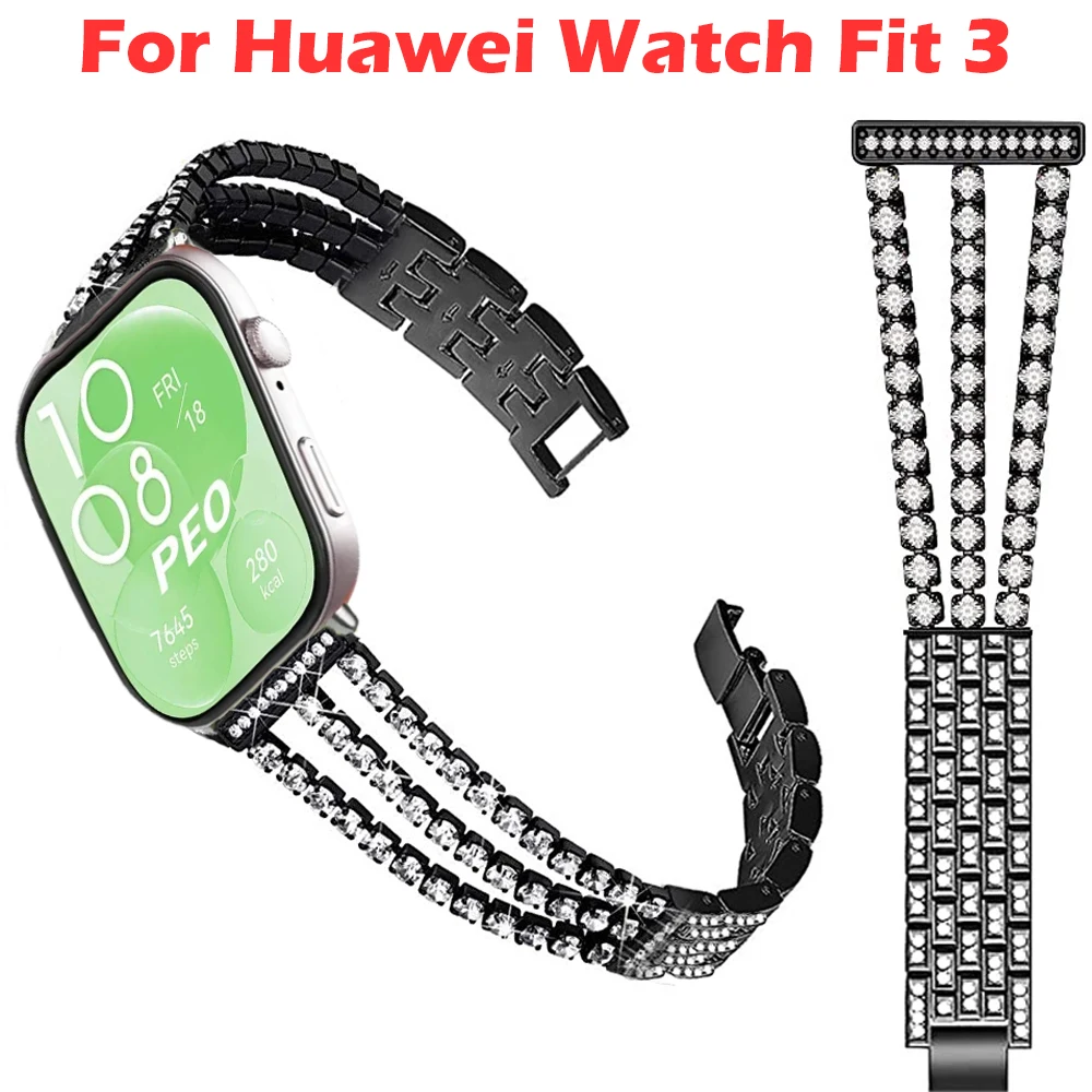 Women Metal Band For Huawei Watch Fit 3 Diamond Bracelet Bling Strap For Huawei Fit 3 Lady Watchband Replaceable Wristband