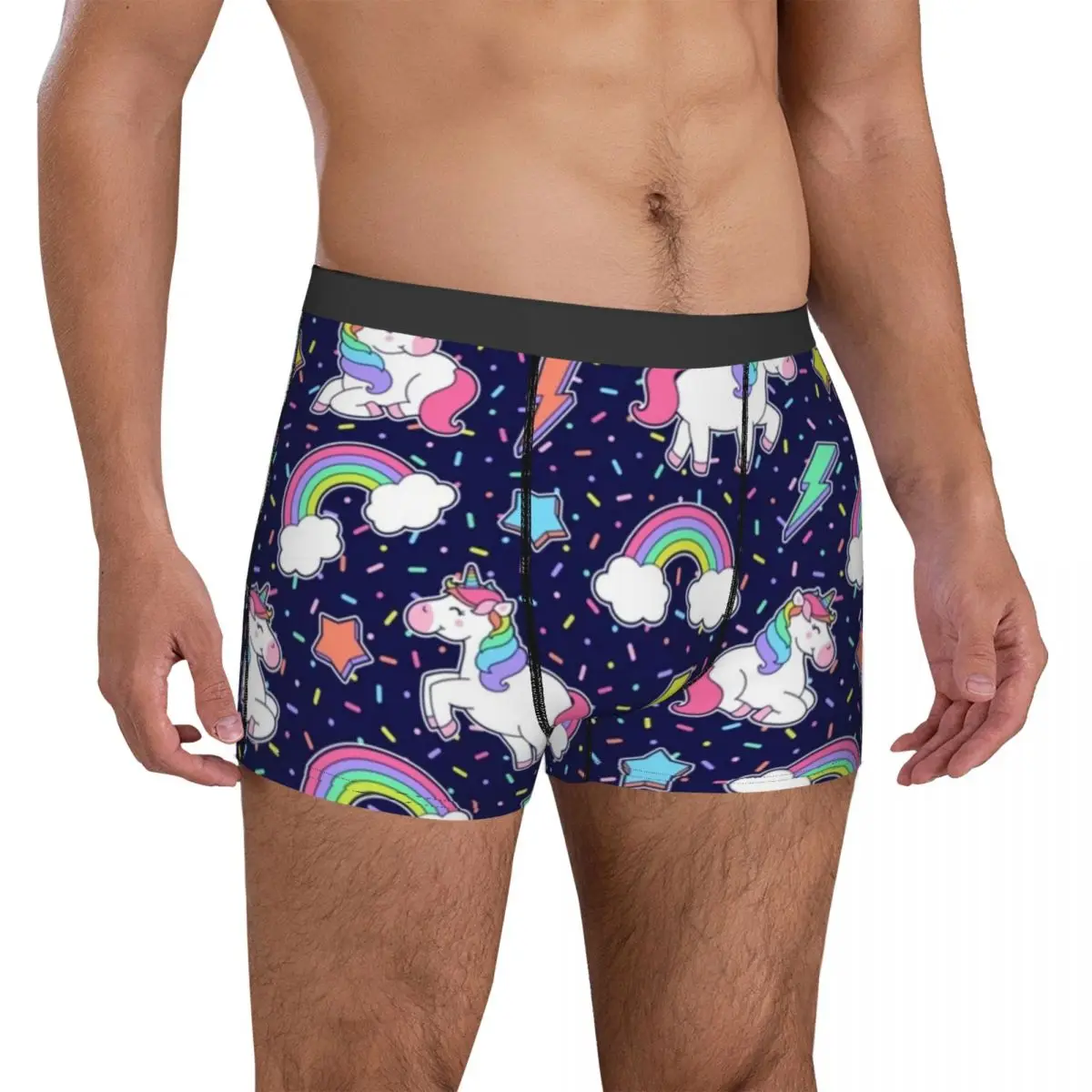 Cute Unicorn Cartoon Underwear Rainbow Star Thunder Males Panties Customs Breathable Boxer Shorts Hot Boxer Brief Large Size