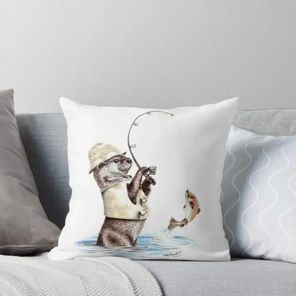 Nature's Fisherman - otter trout fishing Throw Pillow Christmas Throw Pillows Covers Decorative Cushions pillow