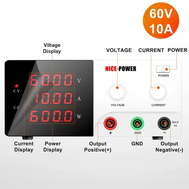 

POWER R-SPS6010 Высокая мощность 60V10A Лабораторный источник питания постоянного тока Автомобильная центральная панель Электрический тест Светодиодная лампа Тестирование старения