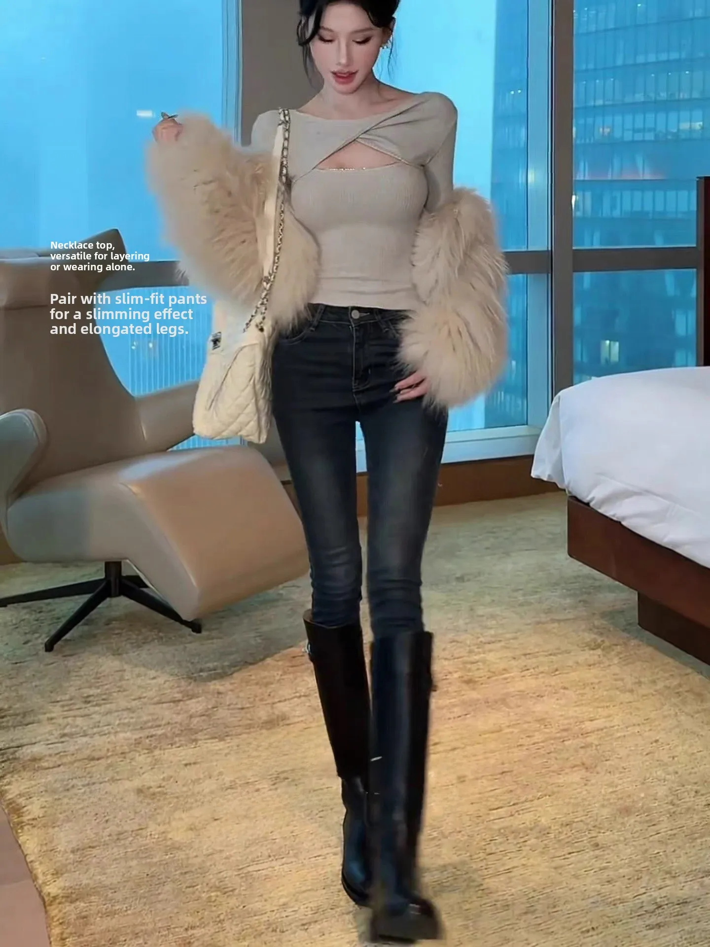 

Deep Blue High Waist Slimming Women's Jeans Korean Sle Butt Lifting Slim Fit Ankle Length Flexible Cotton Denim