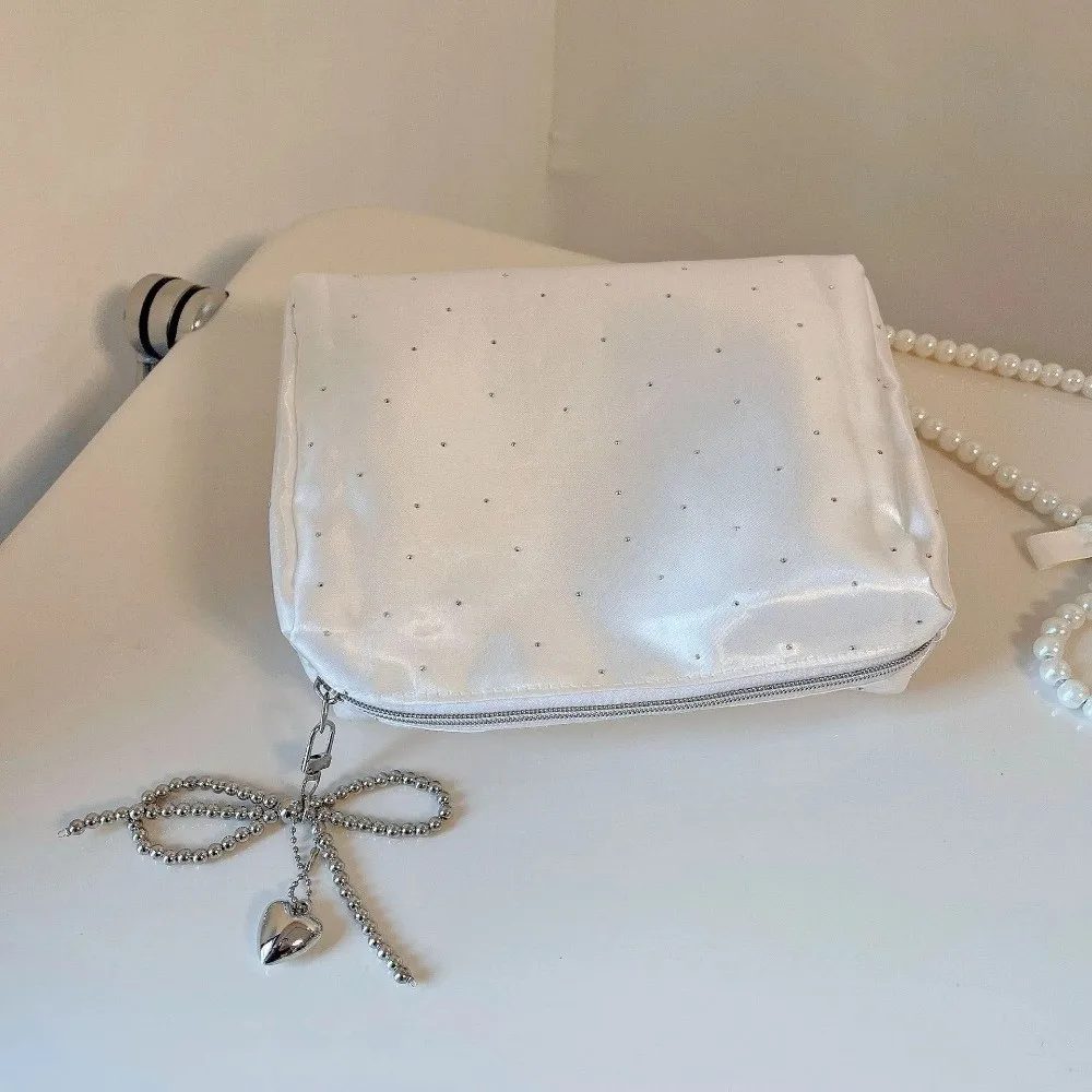 Fashion Rhinestone Small Makeup Bag Beaded Bowknot Multi-purpose Storage Bag Cosmetic Bag Travel