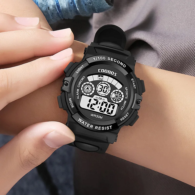 COOBOS marque enfants montre sport montre numérique pour enfants garçons filles étudiant 30 M étanche multifonctionnel montre-bracelet LED