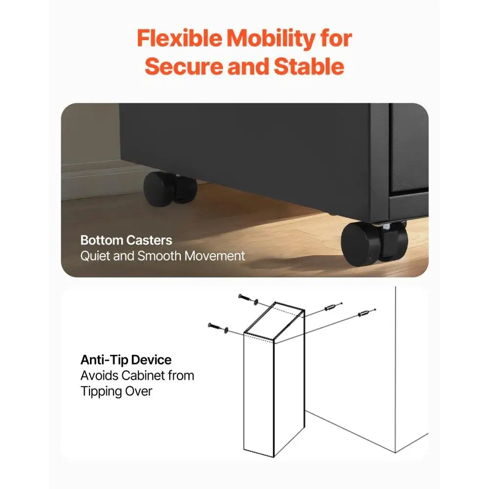 خزانة ملفات جانبية معدنية سوداء أنيقة مع قفل وقضبان قابلة للتعديل للمكتب المنزلي حرف A4 ملفات الحجم القانوني سهلة التجميع