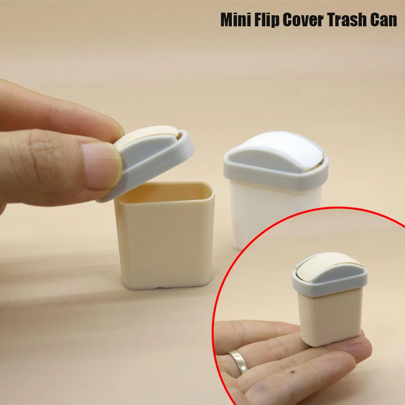 Mini cubo de basura con tapa abatible, Mini cubo de basura, modelo de juguete en miniatura, escena, accesorios para casa de muñecas, simulación, 1 ud.
