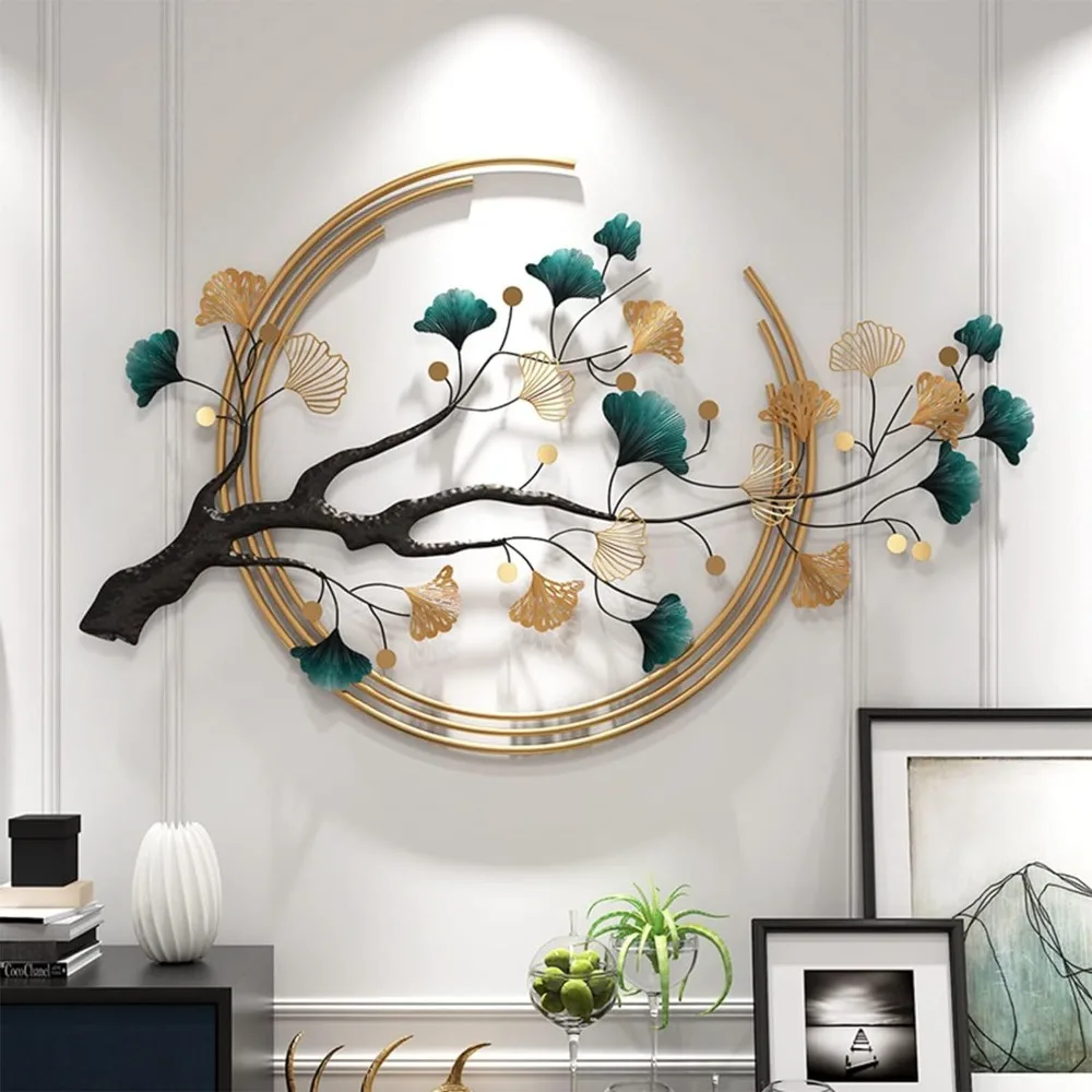 

Ginkgo Biloba Metal Art Deco 52.7" * 32.7" 3D Metal Wall Sculpture for Living Room, Porch, Room, Bedroom, Modern Art Deco