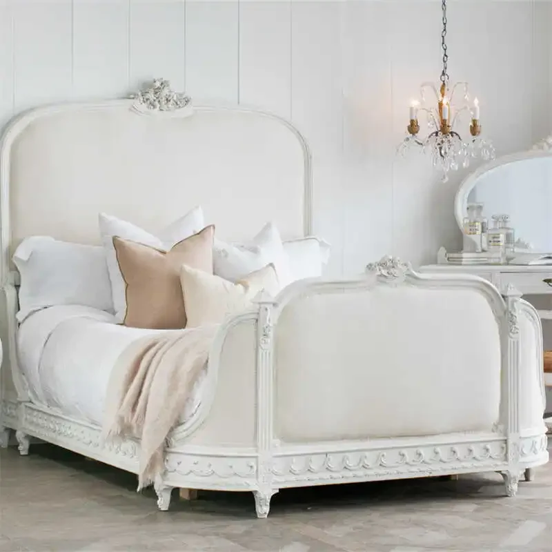 Retro old carved solid wood double bed head soft bag backrest single buy 1.5m/1.8m princess wedding bed
