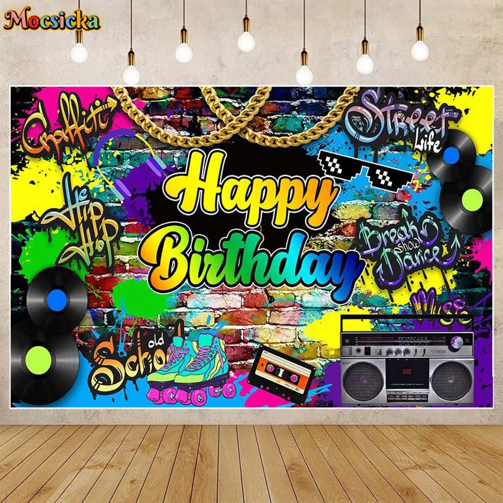 

Mocsicka Graffiti Wall Birthday Backdrop Hip Hop Music Street Life Teen Birthday Party Decorations Back To 80's 90's Backgrounds