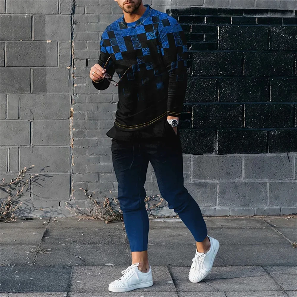 Abito a maniche lunghe da uomo scozzese stampato in 3D moda retrò felpa da jogging set primavera autunno felpa girocollo e pantaloni M-3XL