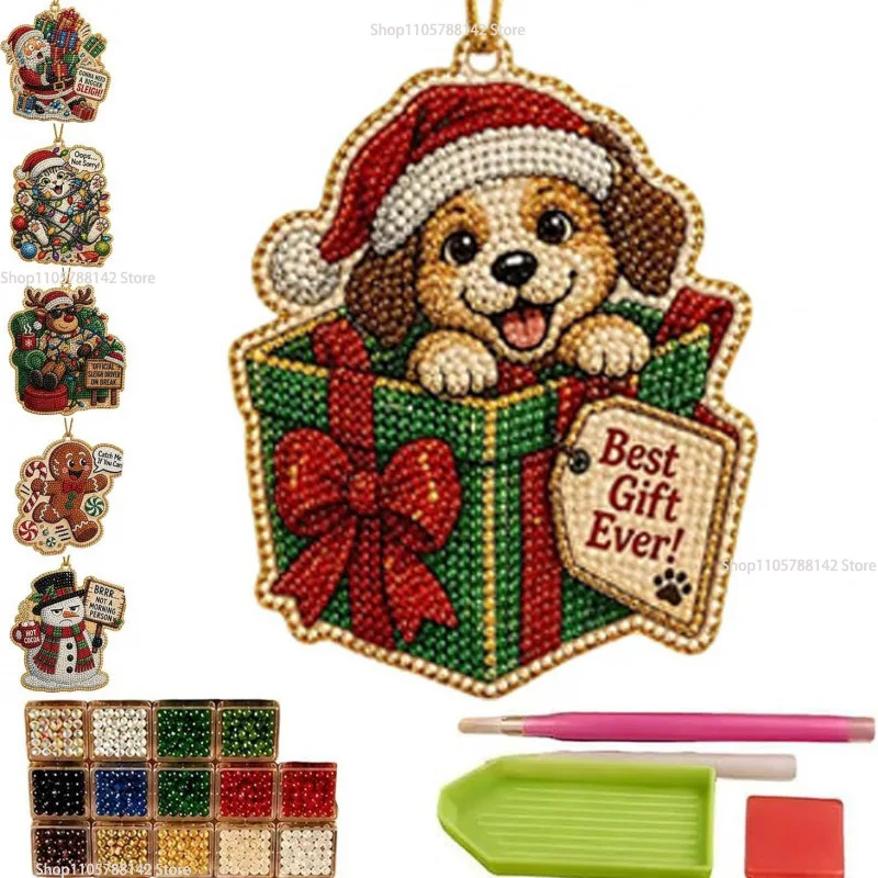 Funny Christmas Pearl Diamond Art Ornament Kit,DIY Christmas Art Kit Pearl Beads Crystal Christmas Tree Hanging Ornament Kit