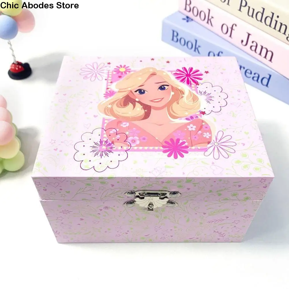 

Cute Princess Music Box Dustproof With Mirror Little Girl Jewelry Box Automatic Rotation Cartoon Storage Box Earring Storage