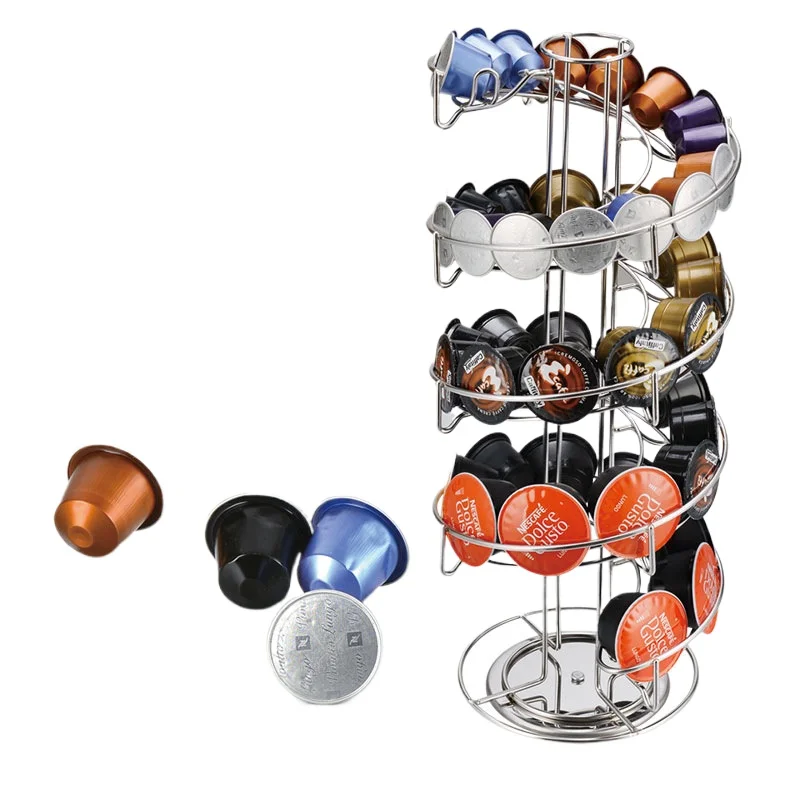 Holder 30Pcs Silvery/Gold Coffee Capsule Storage Rack For Nespresso Original Capsules Display Metal Stand Rotatable kitchen