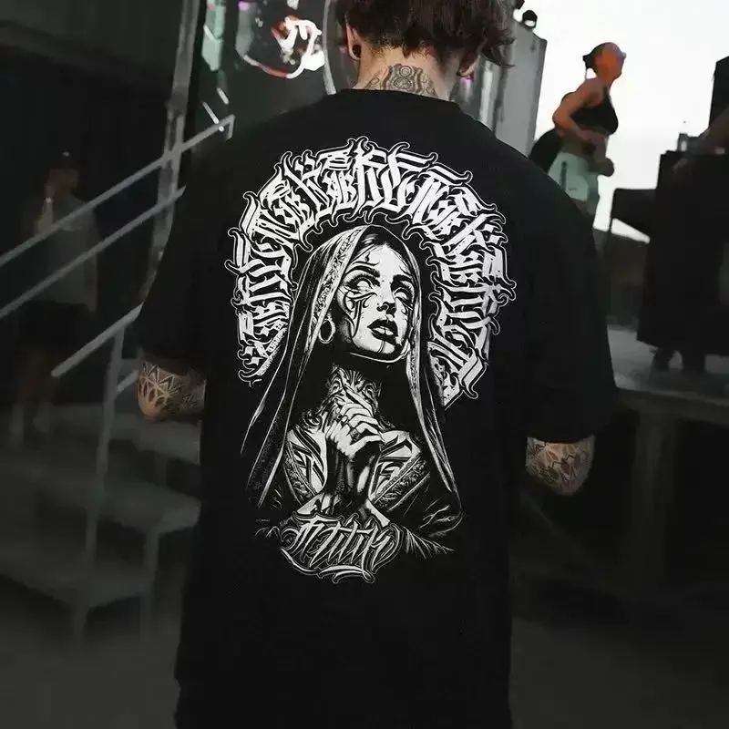 Camiseta de algodón Unisex de verano, moda de Manga Chicano Tattoo Desig, estilo de baile callejero con fuente de flores, estampados americanos de dibujos animados