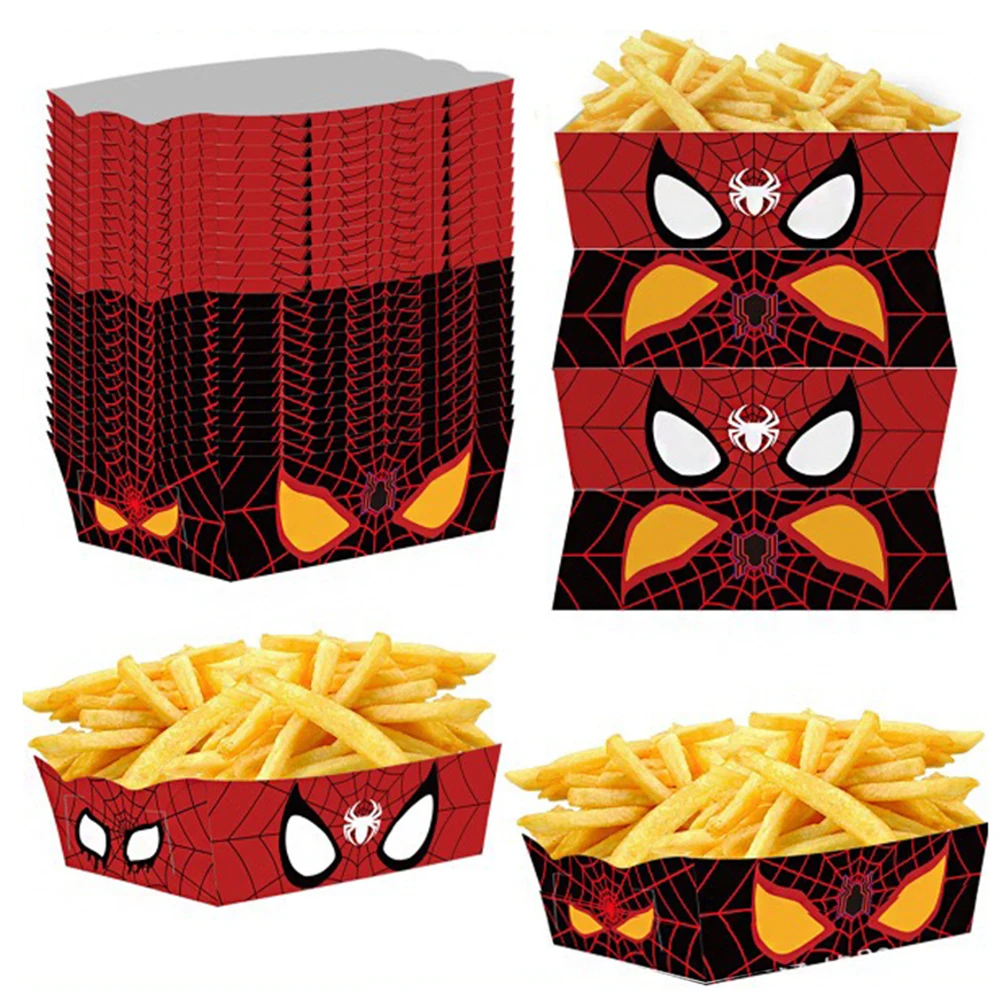 Marvel 12/24pcs Spiderman Paper Food Serving Trays Candy Snack Popcorn Box for Kids Birthday Party Supplies Party Favors Gifts