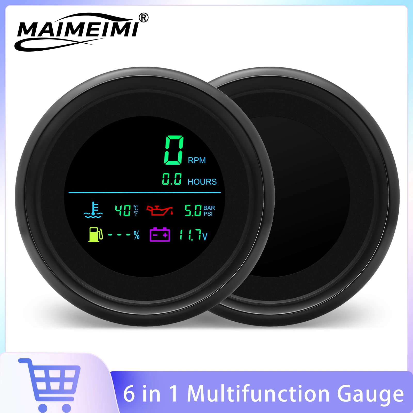 85mm 6 in 1 Multifunction Gauge Fuel Level Meter Oil Pressure Water Temp Tachometer Voltage Hour Meter For Boat Car Yacht 12V24V