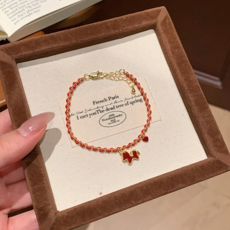 2026 Neues Sternzeichen Pferd Rotes Seil-Armband für Frauen Handgefertigtes Gewebtes Glücksbringer-Armband Rotes Freundin-Schmuckstück