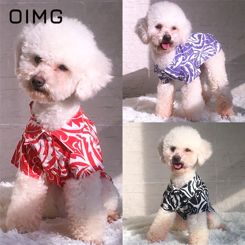 

OIMG Spring New Pet Cardigan Clothes Lapel Cotton Printed Puppy Shirt Shih Tzu Bichon Schnauzer Multicolor Small Dogs Garment