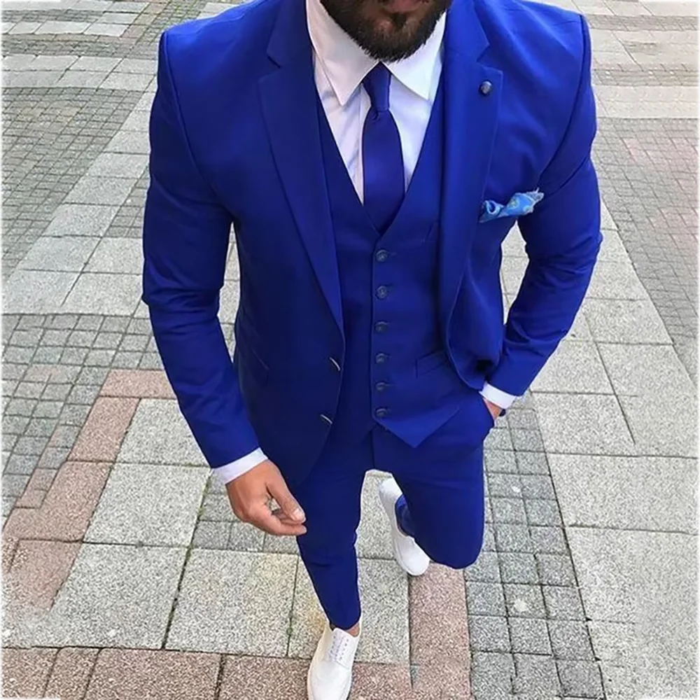 

Blue Notch Lapel Men's Suits 3 Piece Fashion Single Breasted Daily Office England Style Casual Clothing Jacket Vest Pants
