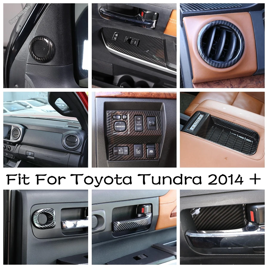 

Carbon Fiber Style Interior Parts For Toyota Tundra 2014 - 2021 Air AC Vent Outlet / Armrest Box / Water Cup Holder Cover Trim