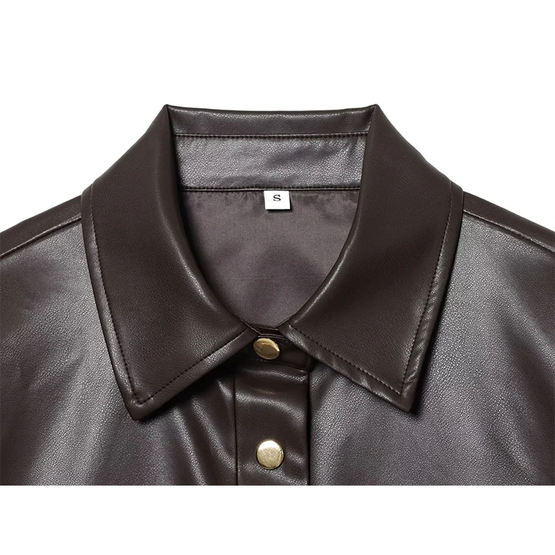 معاطف نسائية من الجلد الصناعي مع حزام معاطف بأكمام طويلة للخريف والشتاء ملابس خارجية نسائية أنيقة #3