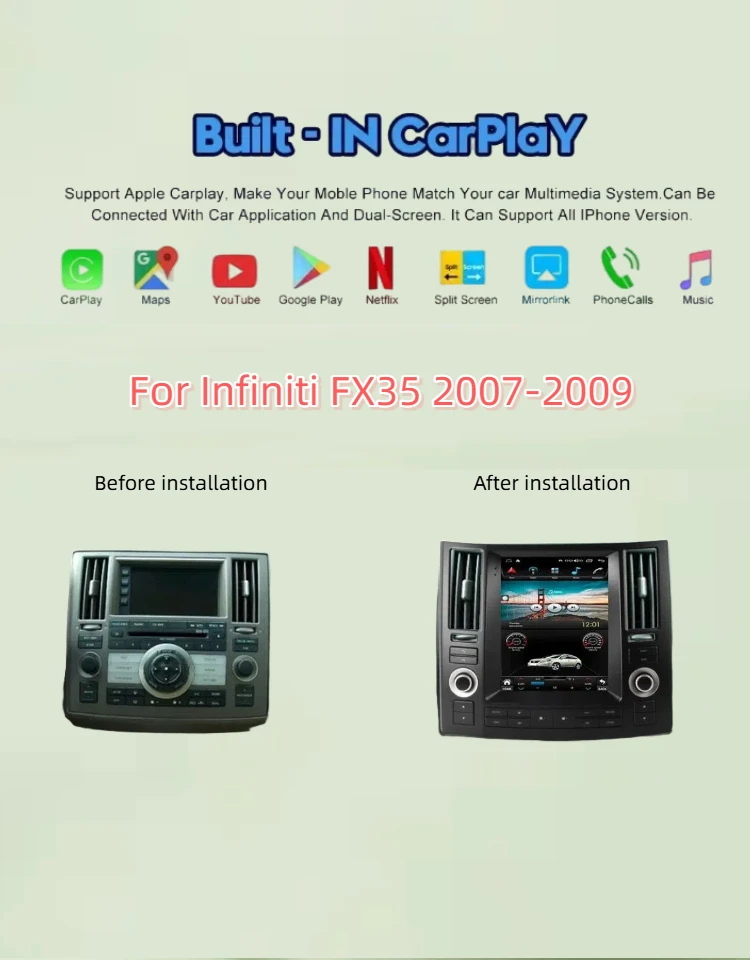

9.7inch Vertical Screen Head Unit Car Radio For Infiniti FX35 2007 FX45 2008 GPS Carplay Android 13 Car Multimedia Video Player