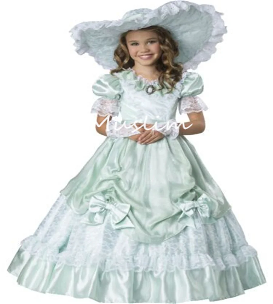 

Era Southern Belle Flower Girls Dress Mint Green French Medieval Renaissance 1860s Kids Pageant Dress Birthday Party Customized