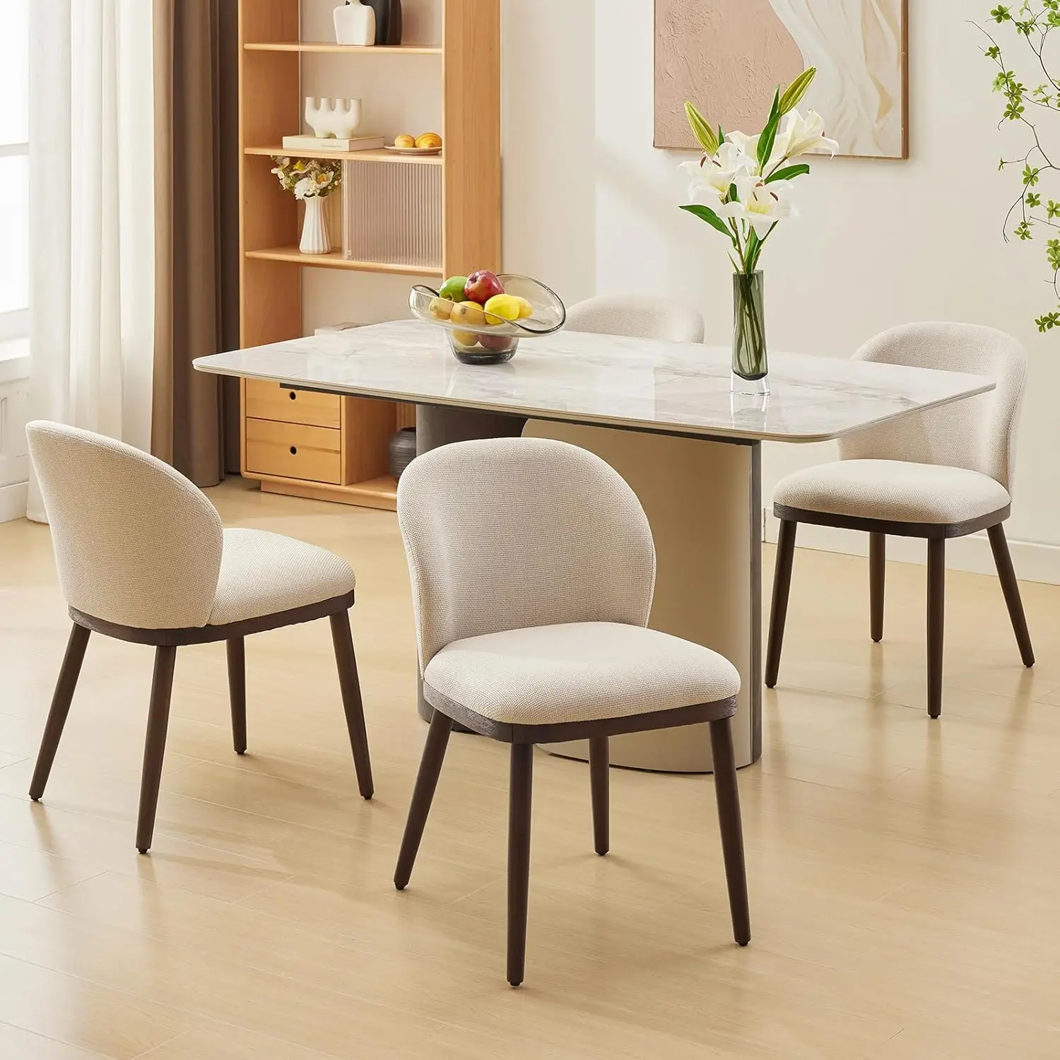 Set of 2 Modern Dining Chairs, Ergonomic Upholstered Seat with Wood Legs, High-Density Foam, 265lb Capacity, Easy Assembly, Space-Saving, Easy-Clean, for Kitchen Dining Room, Restaurant Office