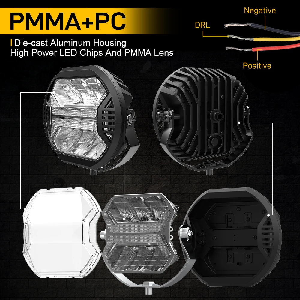 1 Uds. Luz Led de trabajo para coche de 5,75/4 pulgadas E-mark ámbar DRL foco de luz de conducción para Jeep Lada todoterreno camión 4x4 UTV SUV motocicleta