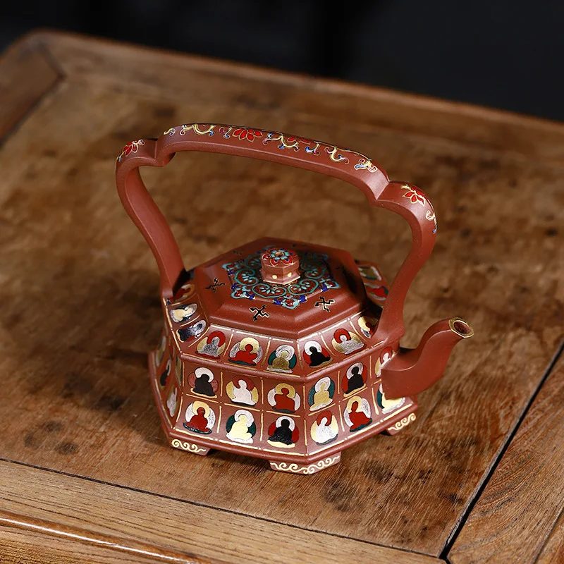 Handmade Sanskrit-Style Teapot With Handle Zen Spirit Of Ten Thousand Buddhas Crafted By High-Skilled Artisans Made From Trad