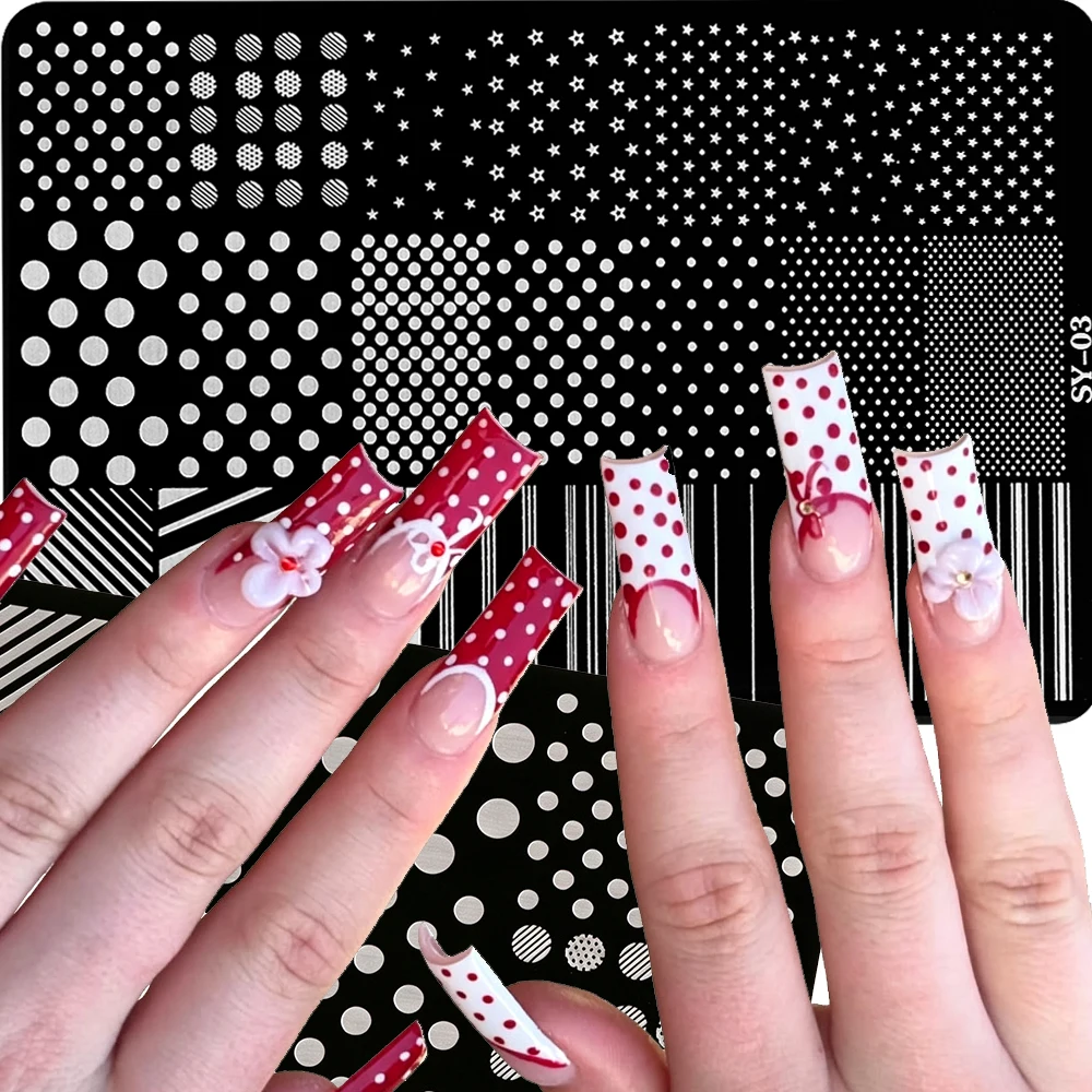 14.5x9.5cm Christmas Cute Dotting&Strip Line Nail Art Stamping Plate Polka Dot/Star/Line Nail Template DIY Xms Line& Dot Tool