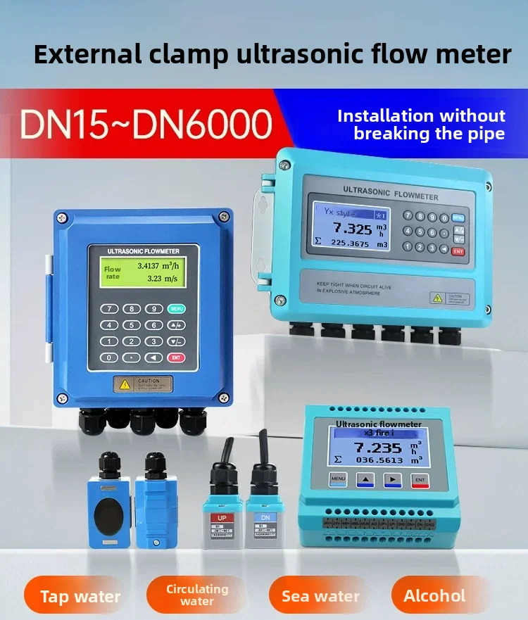 Wall-Mounted Split Clamp-On Ultrasonic Flow Meter with RS485 Modbus – Non-Invasive Liquid Flowmeter for Pipe