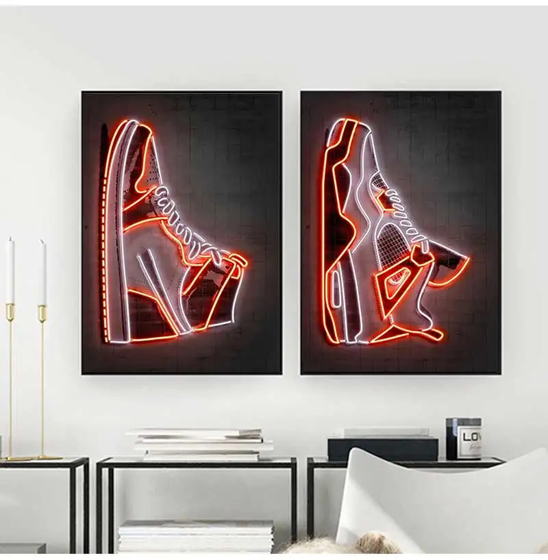 Fashion Graffiti Sneakers Wall Art Poster Prints Picture Modern Neon Pop Sports Shoes Canvas Painting for Living Room Home Decor