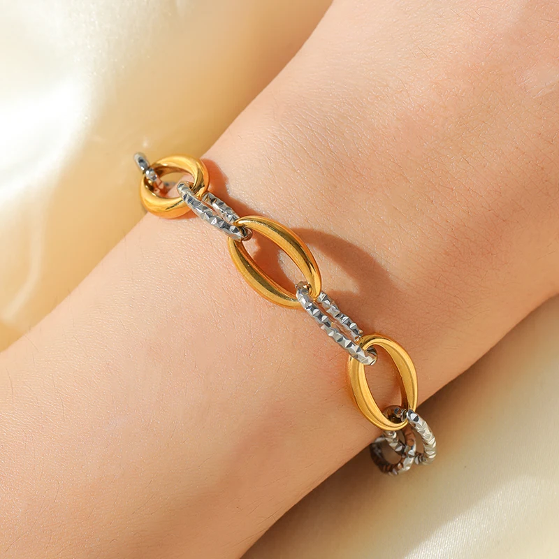 GANPUP 316L Stainless Steel Gold Silver Color Chain Bangle Bracelet For Women Men Trendy Texture Bracelet Waterproof Jewelry